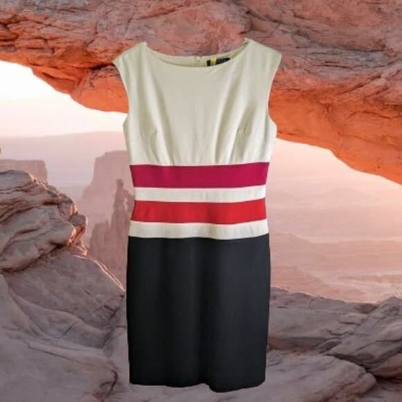 Lauren Ralph Lauren 8 sleeveless color block multi color viscose blend sheath - Picture 1 of 1